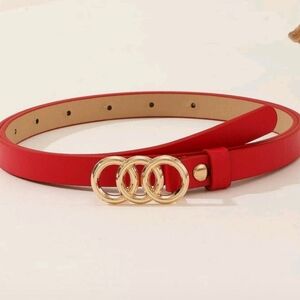 New Elegant Red Belt with Gold Buckle